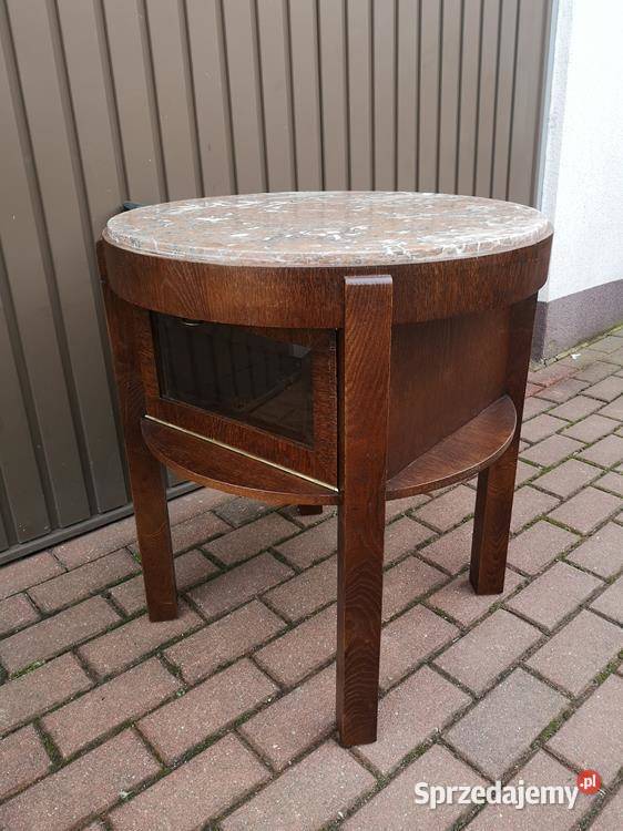 Stolik Barek Okrągły ARTDECO Dębowy Stary Antyk