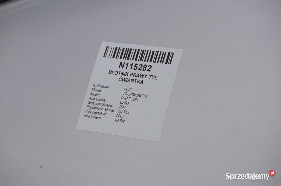 LONG LA7W PHAETON ĆWIARTKA BŁOTNIK PRAWY TYŁ Pozostałe Lipno