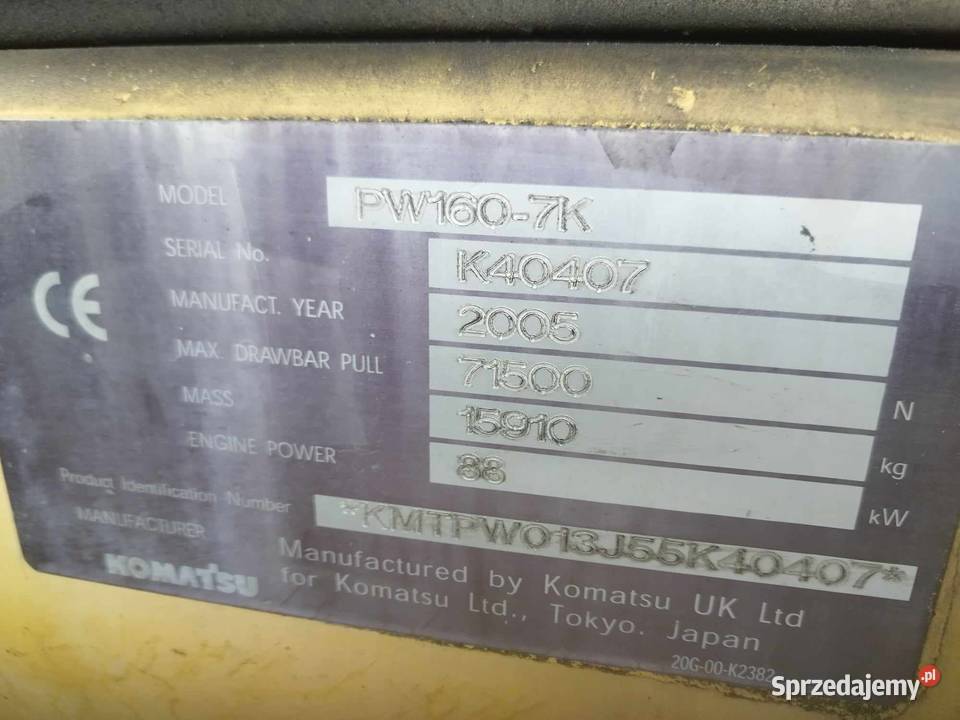 Koparka Komatsu PW160 PW1607k kabina mosty tak Strzyżew
