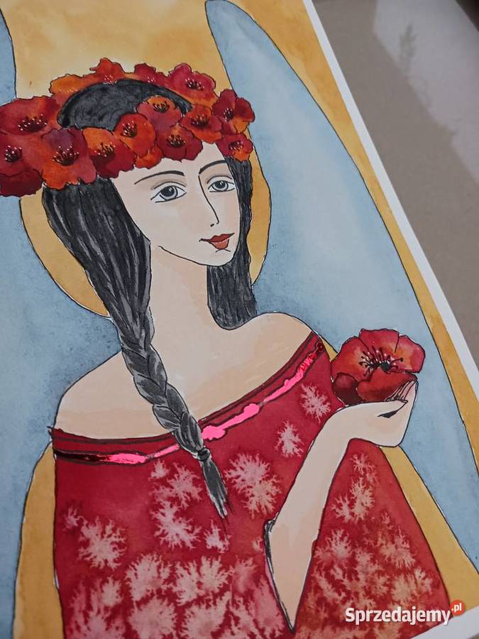 Akwarela Akwarelka Obraz ANIOŁEK Z MAKAMI bez Warszawa