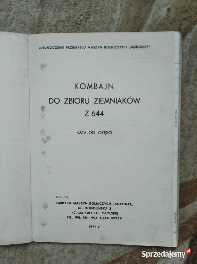 Katalog części kombajn do zbioru ziemniaków Z