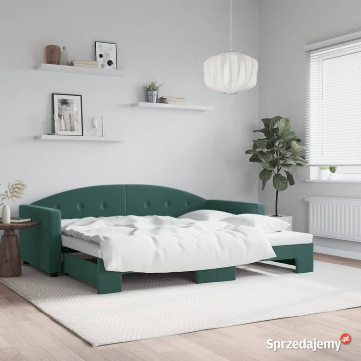 Sofa rozsuwana ciemnozielona aksamit 90x200 Warszawa