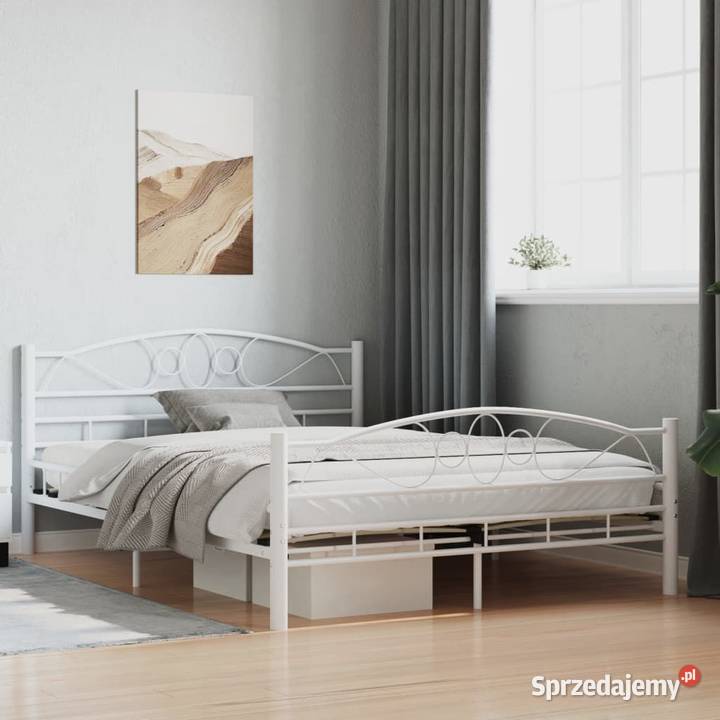 vidaXL Rama łóżka biała metalowa 140 x 200