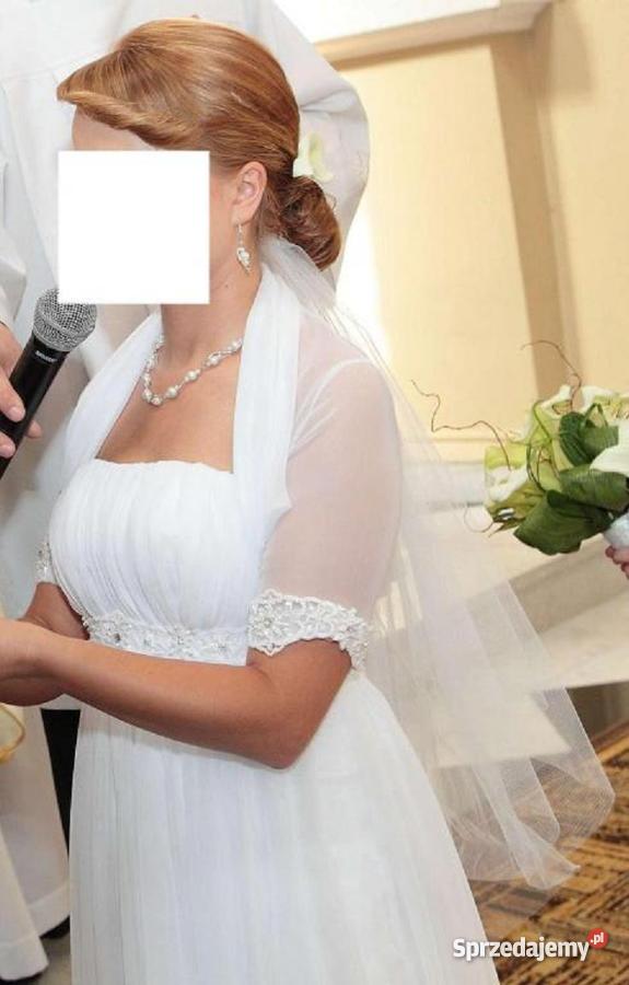 Suknia ślubna biała rzymianka 3638 bolerko welon biały Białystok