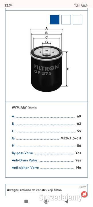 Filtr oleju OP 575 Volvo Opel Mitsubishi Mazda lubelskie Janowice