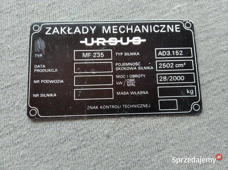 Ursus MF 235 oryginalna tabliczka znamionowa lubelskie Lublin
