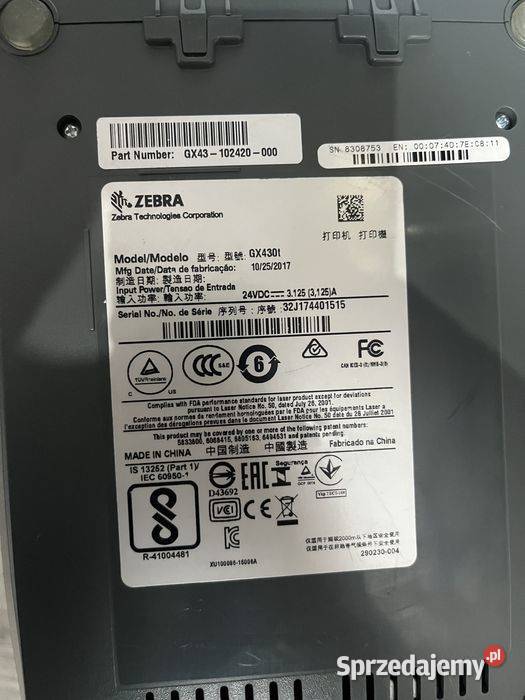Drukarka etykiet Zebra GX430t zasilacz Tuliszków