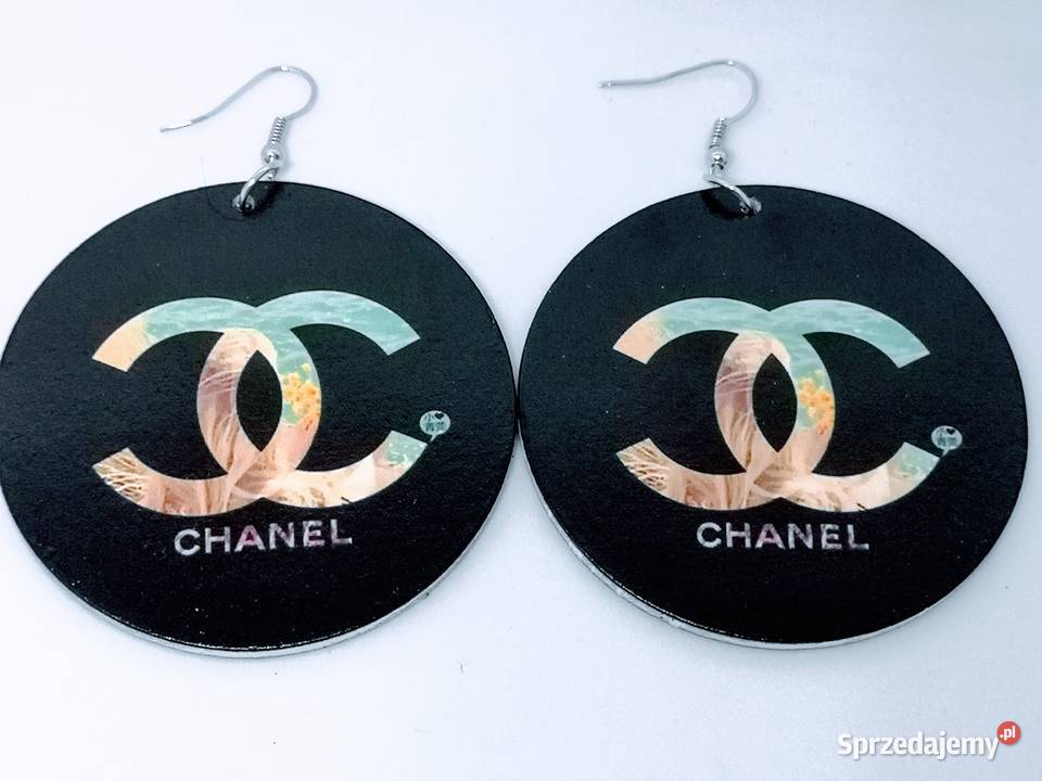 Kolczyki duże drewniane malowane koła napis 2 Kołobrzeg