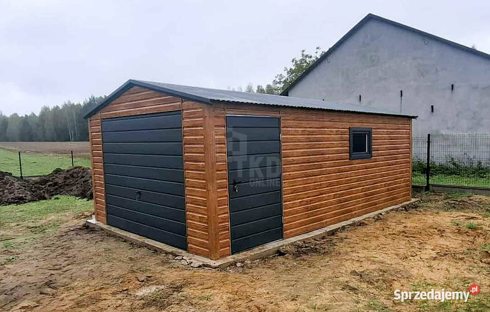 Garaz blaszany 4x6m brama uchylna drzwi okno śląskie