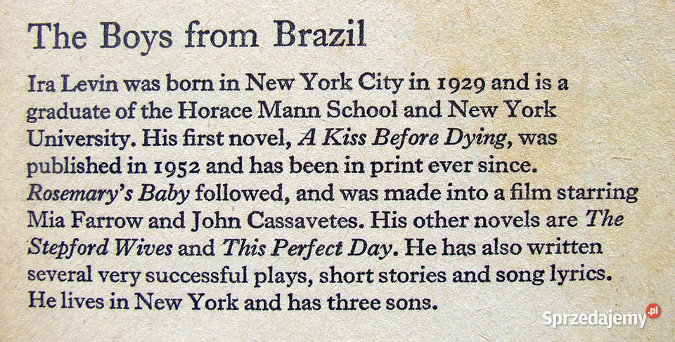 The Boys from Brazil Ira Levin Limanowa sprzedam