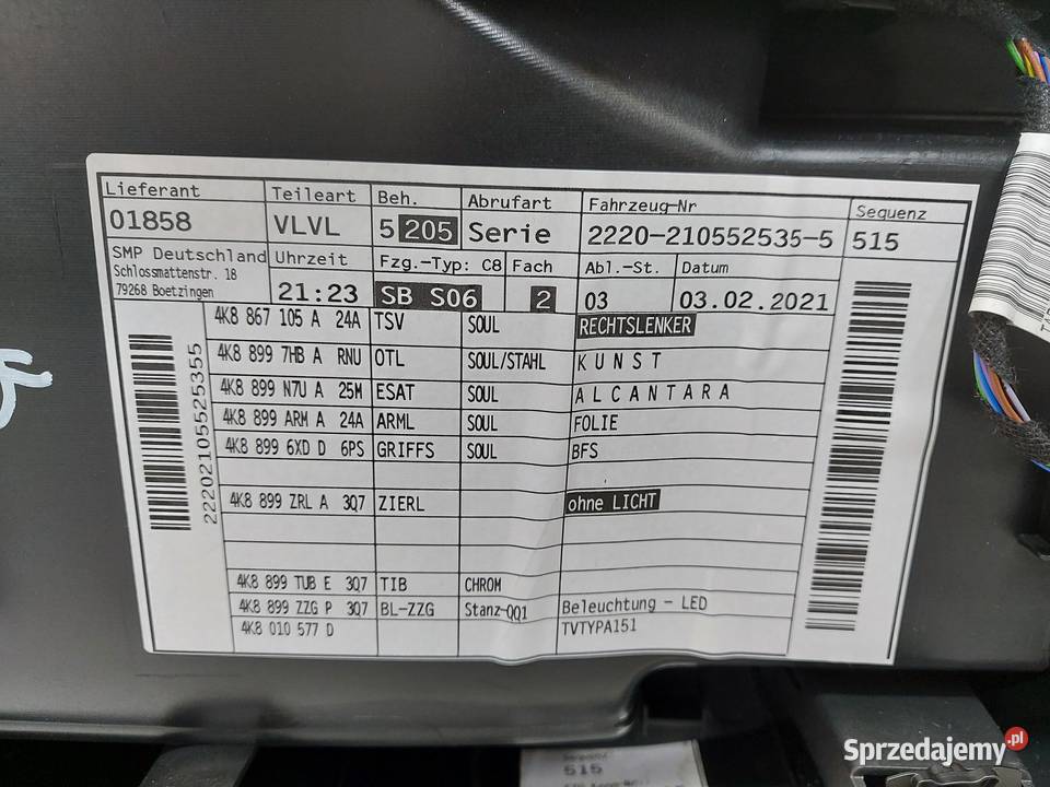 Audi A7 II 4K8 4M0 TFSI TAPICERKA BOCZEK DRZWI