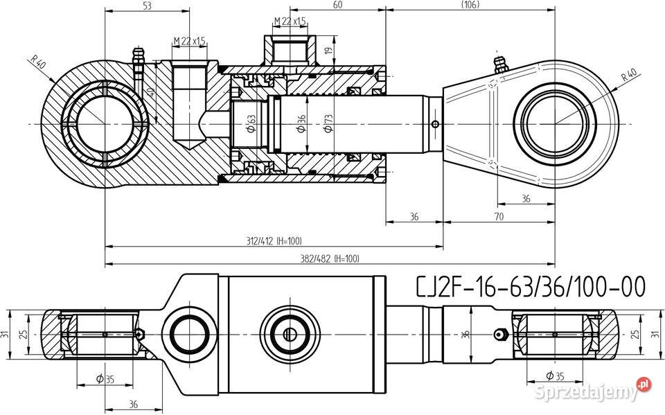 SIŁOWNIK HYDRAULICZNY CYLINDER 63x36 SKOK 100 Pozostałe kujawsko-pomorskie