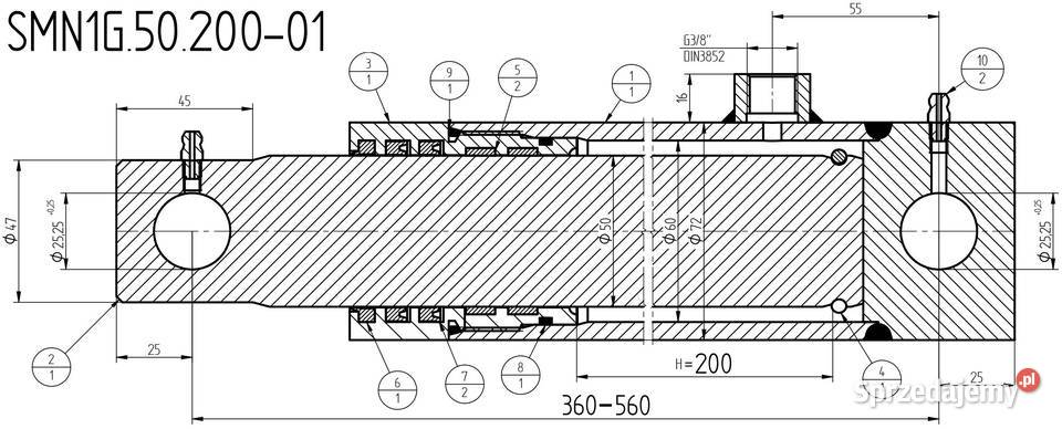 SIŁOWNIK CYLINDER HYDR NURNIK SKOK 200 1STRONNY Solec Kujawski