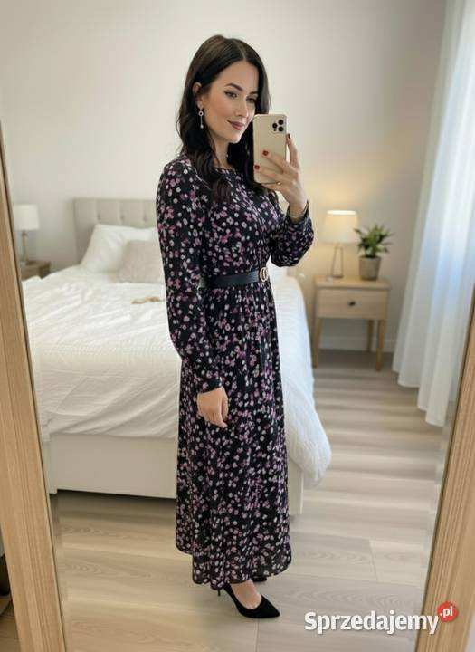 Długa sukienka w wiosenny kwiatowy print Poznań