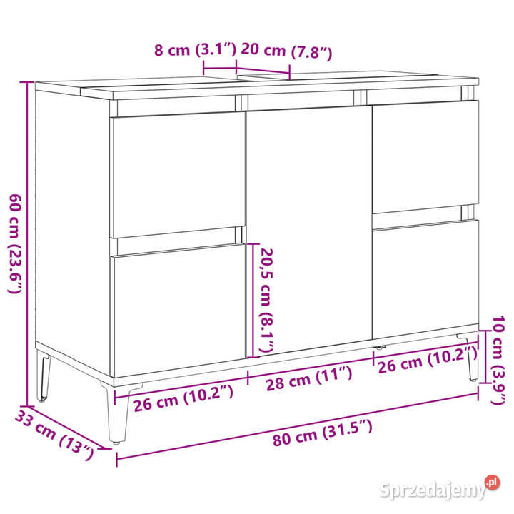 Szafka pod umywalkę dąb sonoma 80x33x60 WM849666 Warszawa