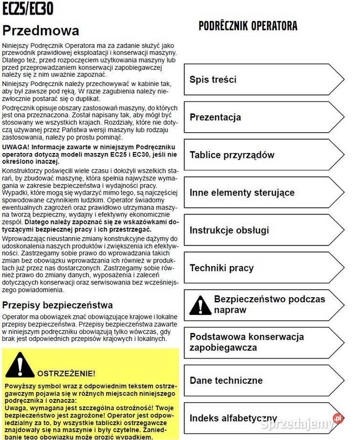 DTR Instrukcja Volvo EC25 EC30 podkarpackie Rzeszów