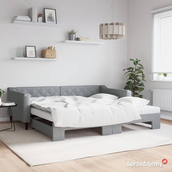 Sofa rozsuwana z materacami jasnoszara tkanina Warszawa