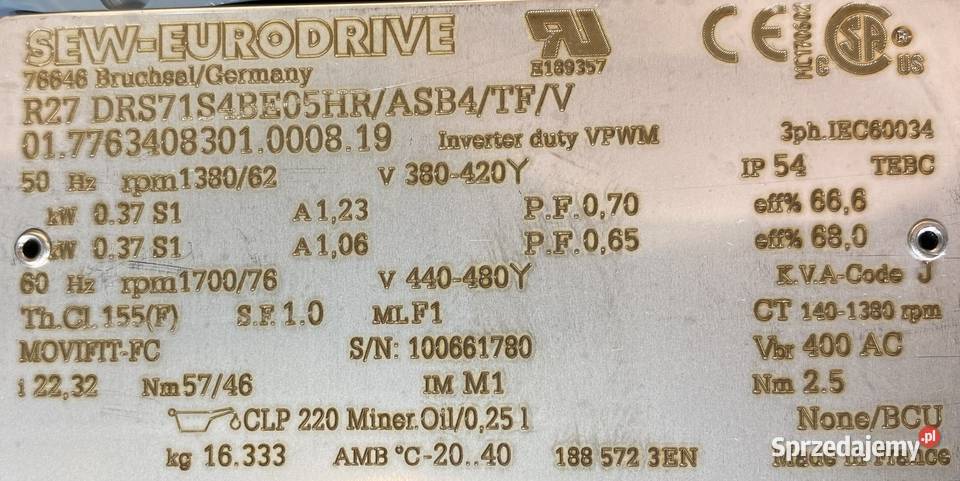 motoreduktor przekładnia 037kW 62obr 3fazowy Pigża sprzedam