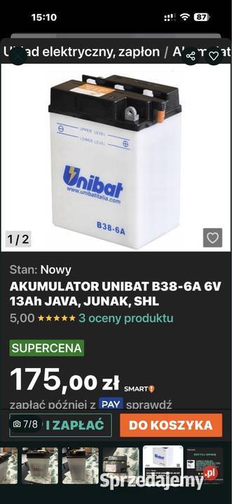 Akumulator Unibat 6v 13ah junak wsk Bydgoszcz sprzedam