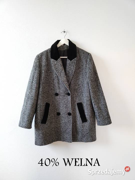 Wełniany płaszcz 40 42 Vintage y2k Moda i Styl Jasło
