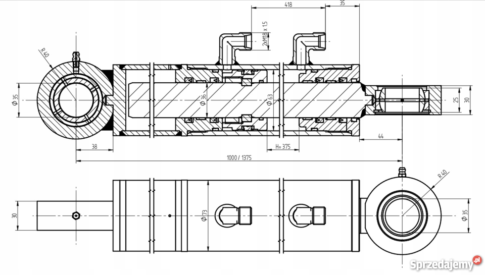 SIŁOWNIK HYDRAULICZNY CYLINDER SKOK 375 HYDRAMET Rolnictwo Solec Kujawski