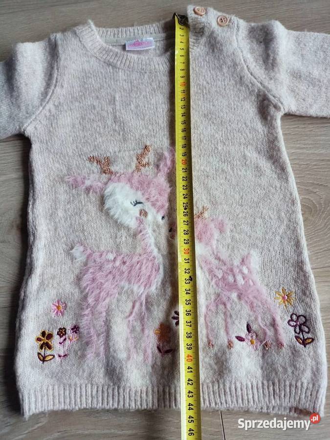 Sweter tunika dziewczęcy beżowy z sarenką 92 Płock