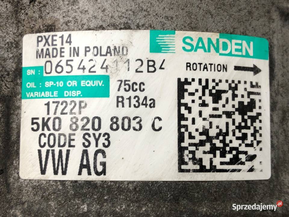 SPRĘŻARKA KLIMATYZACJI VW GOLF VI 5K0820803C 12 osobowe