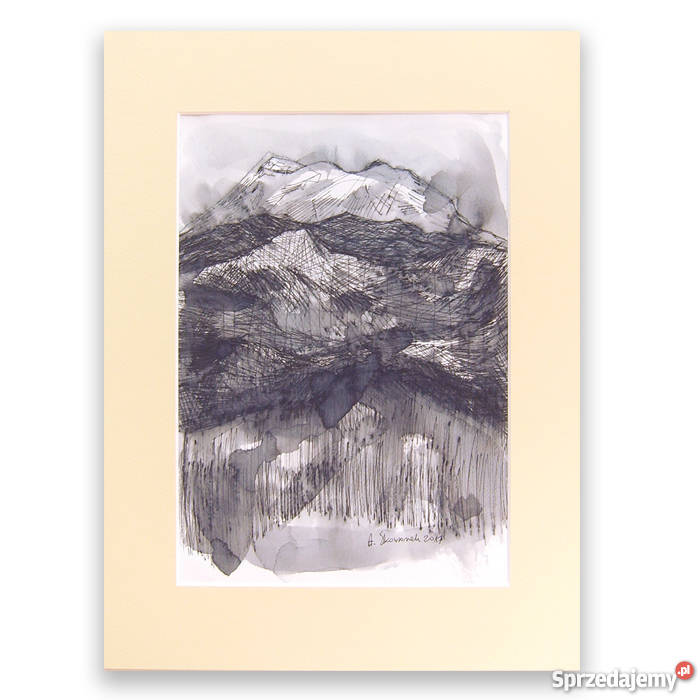 Czarno biały rysunek pejzaż górski nowoczesny śląskie Katowice sprzedam