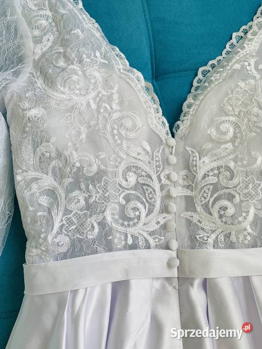 Suknia ślubna linia A rękaw 34 satyna 36 S 38 M Jelenia Góra