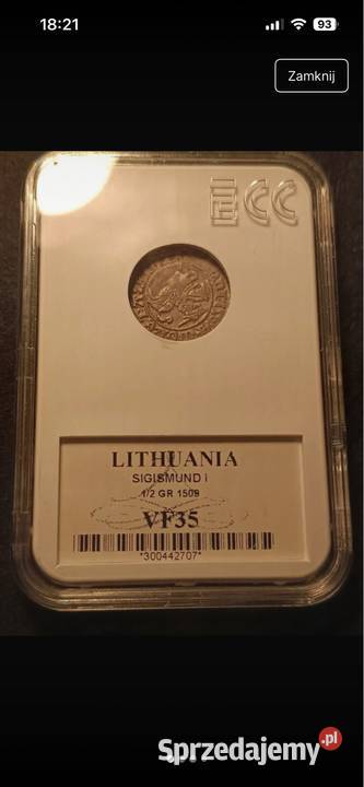 Moneta półgrosz Zygmunt I Stary 1509 VF35 Puławy sprzedam