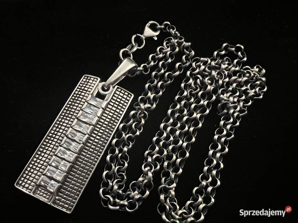 Srebrna zawieszka wisior cyrkonie długi łańcuch Warszawa sprzedam