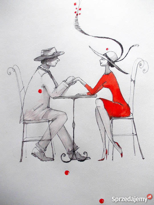 Grafika akwarelą i piórkiemPara na Katowice