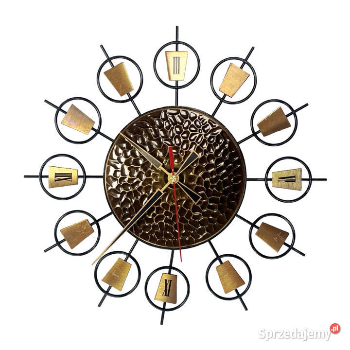 Zegar ścienny sunburst metal i mosiądz żółty Warszawa