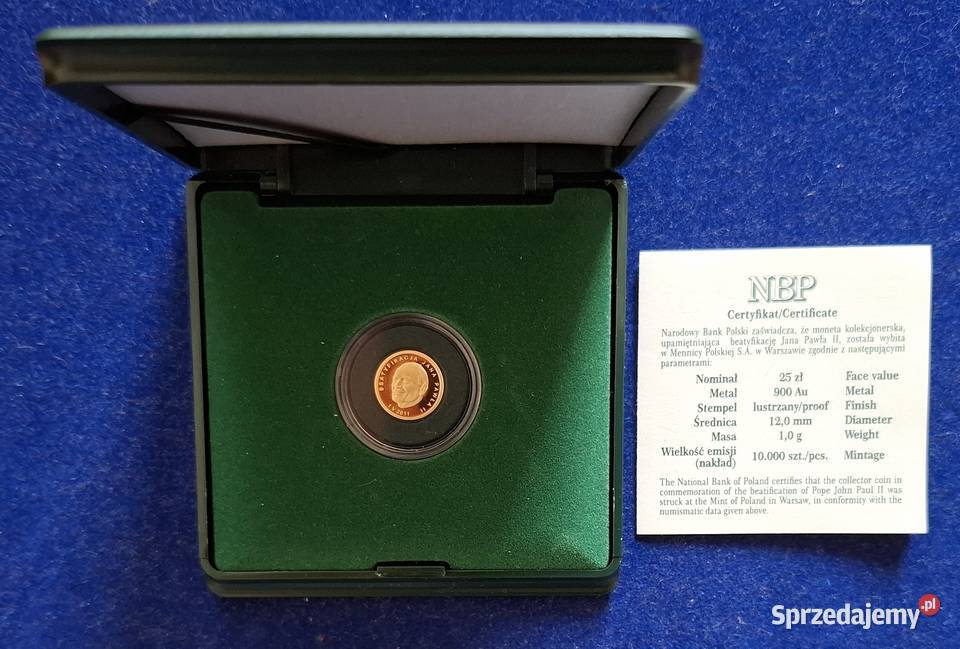 Złota Moneta Kolekcjonerska 25 Beatyfikacja Jana Gliwice