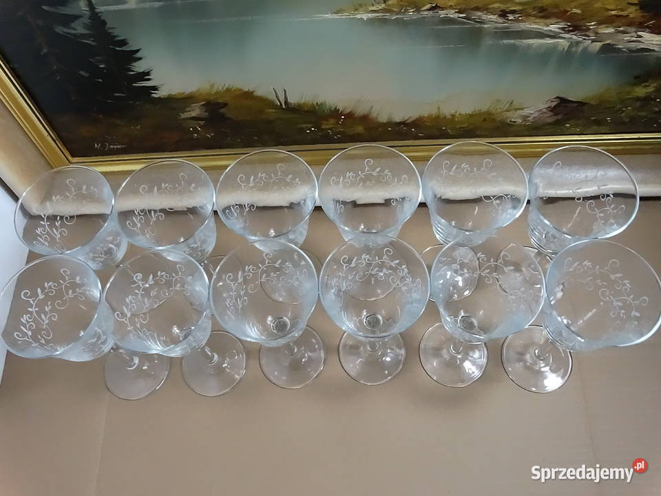 Piękny komplet 12 kieliszków vintage kryształowe lubelskie Biłgoraj