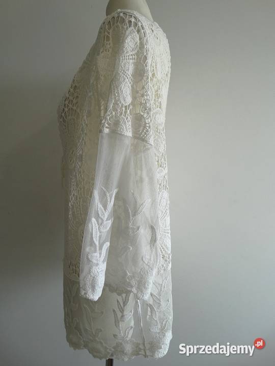 Kimono Tunika Plażowa Ażurowa Szydełkowa brązowy/beżowy Łomża