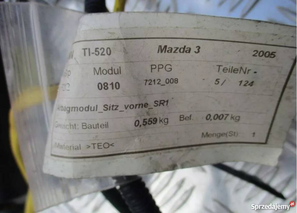 PODUSZKA AIRBAG FOTELA LEWA NOWA MAZDA 3 Wyposażenie wnętrza wielkopolskie Nowy Tomyśl