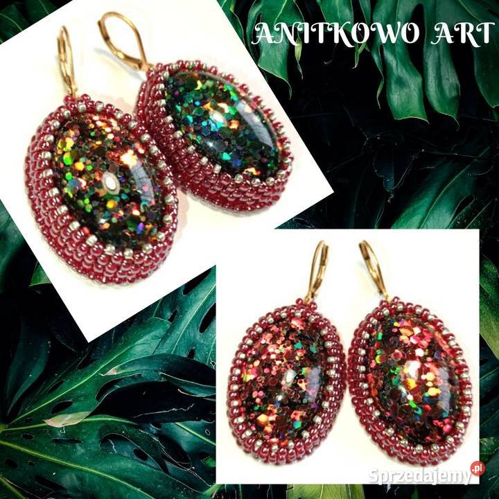 KOLCZYKI Z ŻYWICĄ mieniące się w koralikach mazowieckie Warszawa