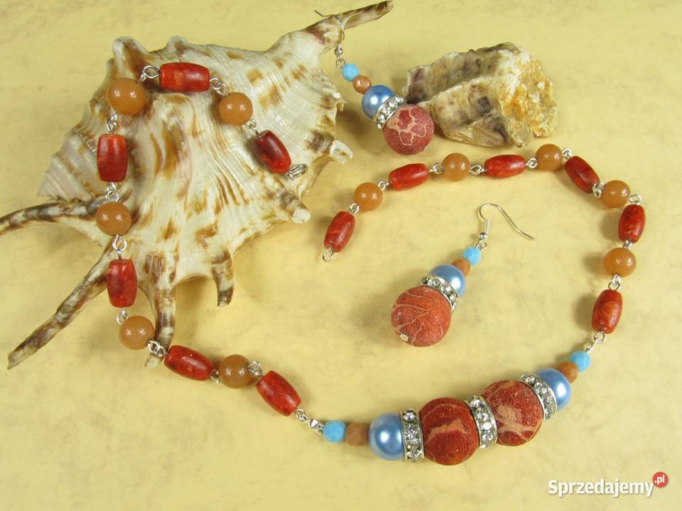 Naszyjnik kolczyki zestaw niebieski czerwony Katowice sprzedam