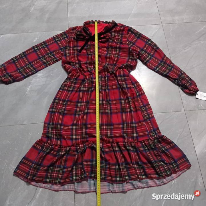 CZERWONA SUKIENKA W KRATĘ Z WIĄZANIEM Fabbricato