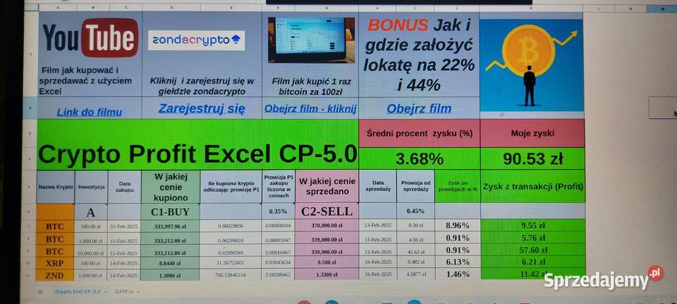Arkusz Excel do tradingu i handlu krypto biurowe