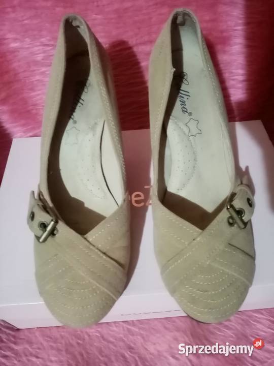 CellinaBalerinki czółenka na obcasieBeżSkóra skóra Świdnik