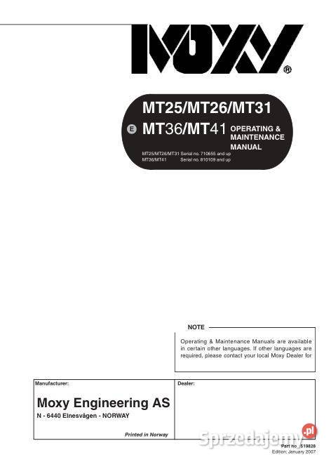 Moxy MT25 MT26 MT31 MT36 MT41 wozidło instrukcja Kielce