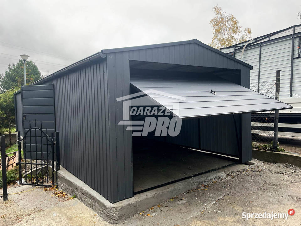 Garaż blaszany 35x7m rynny Antracyt Dach Nowy Sącz
