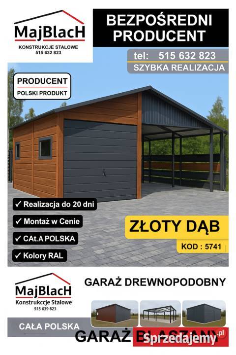 Garaż Blaszany OCYNKOWANY Konstrukcja Stalowa