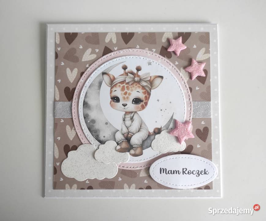 Kartka ręcznie robiona na urodziny roczek żyrafa Łódź
