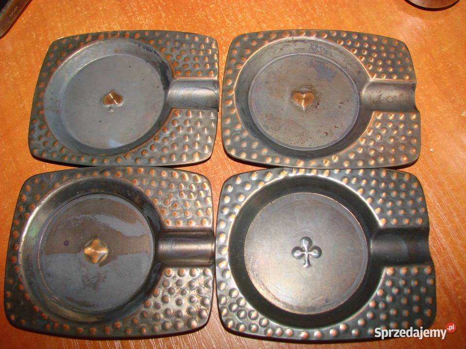 miedziane popielniczki brydżowe PRL Rękodzieło Pruszcz Gdański