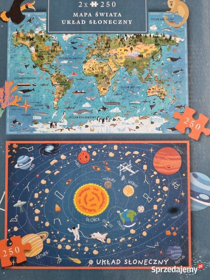 2x Puzzle Mapa Świata i Układ Słoneczny 2x250