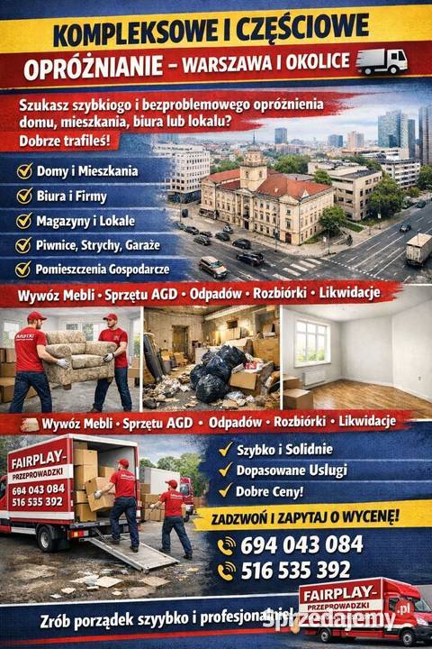 Opróżnianie mieszkań i lokali Warszawa i