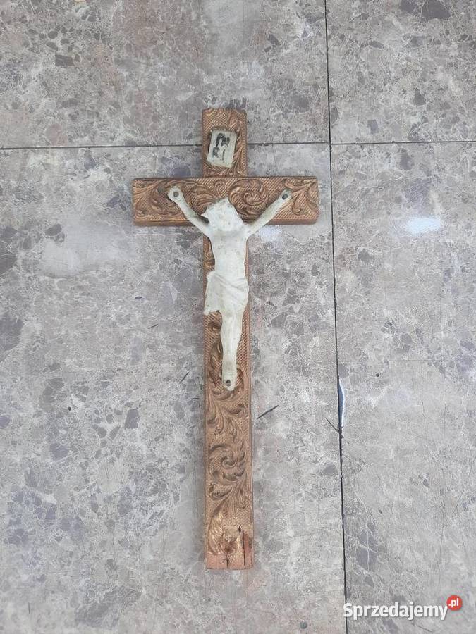 4 Stary krzyż krucyfiks drewno zdobiony 24 Tczew